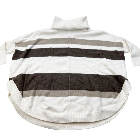 LOFT Sweaters - LOFT Cream/Brown Poncho Style 3/4 Sleeve Turtle Neck Sweater Size XSmall